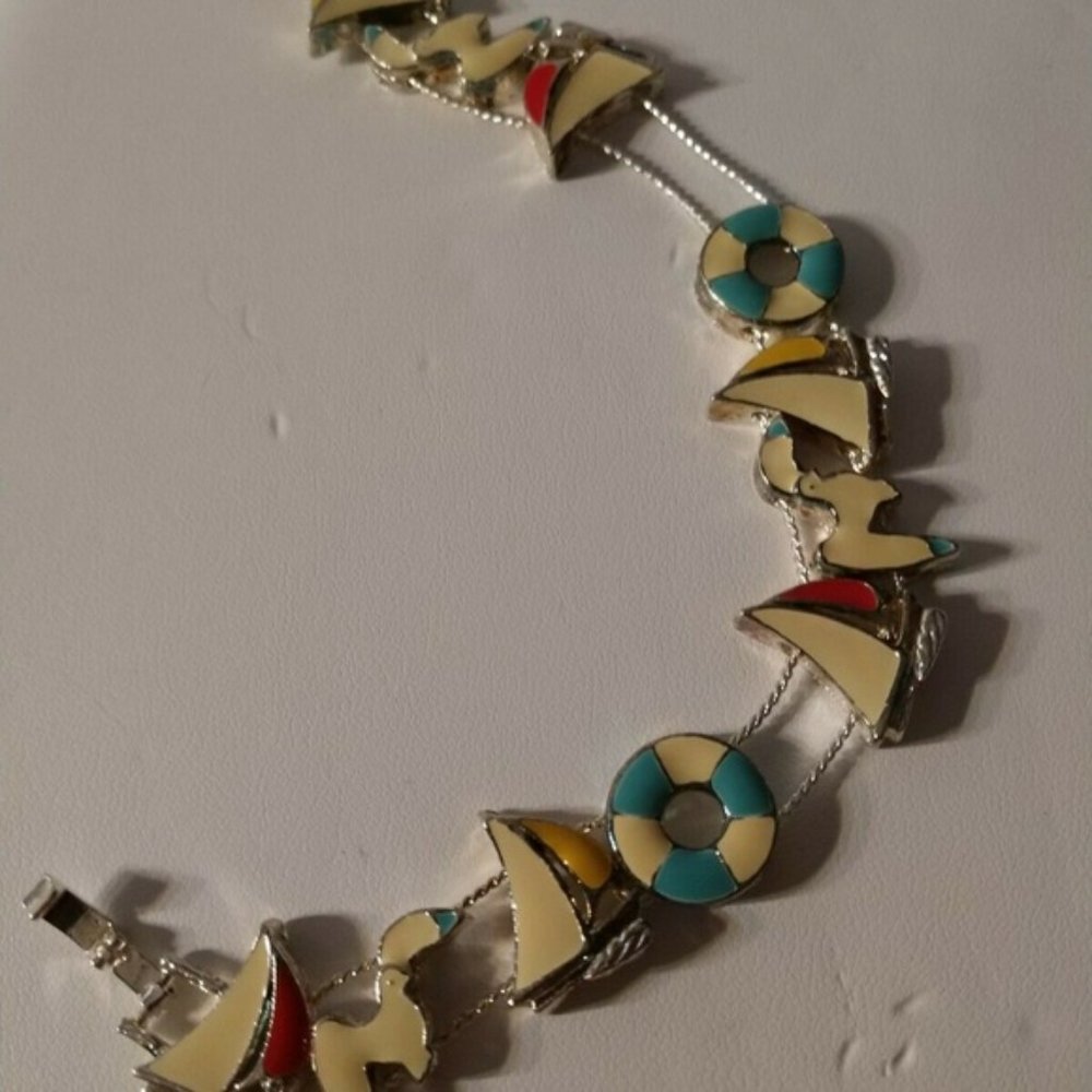 New Vintage Sailboats Slide Bracelet with Sliding Charms Silver Fold Over Clasp - Picture 3 of 10